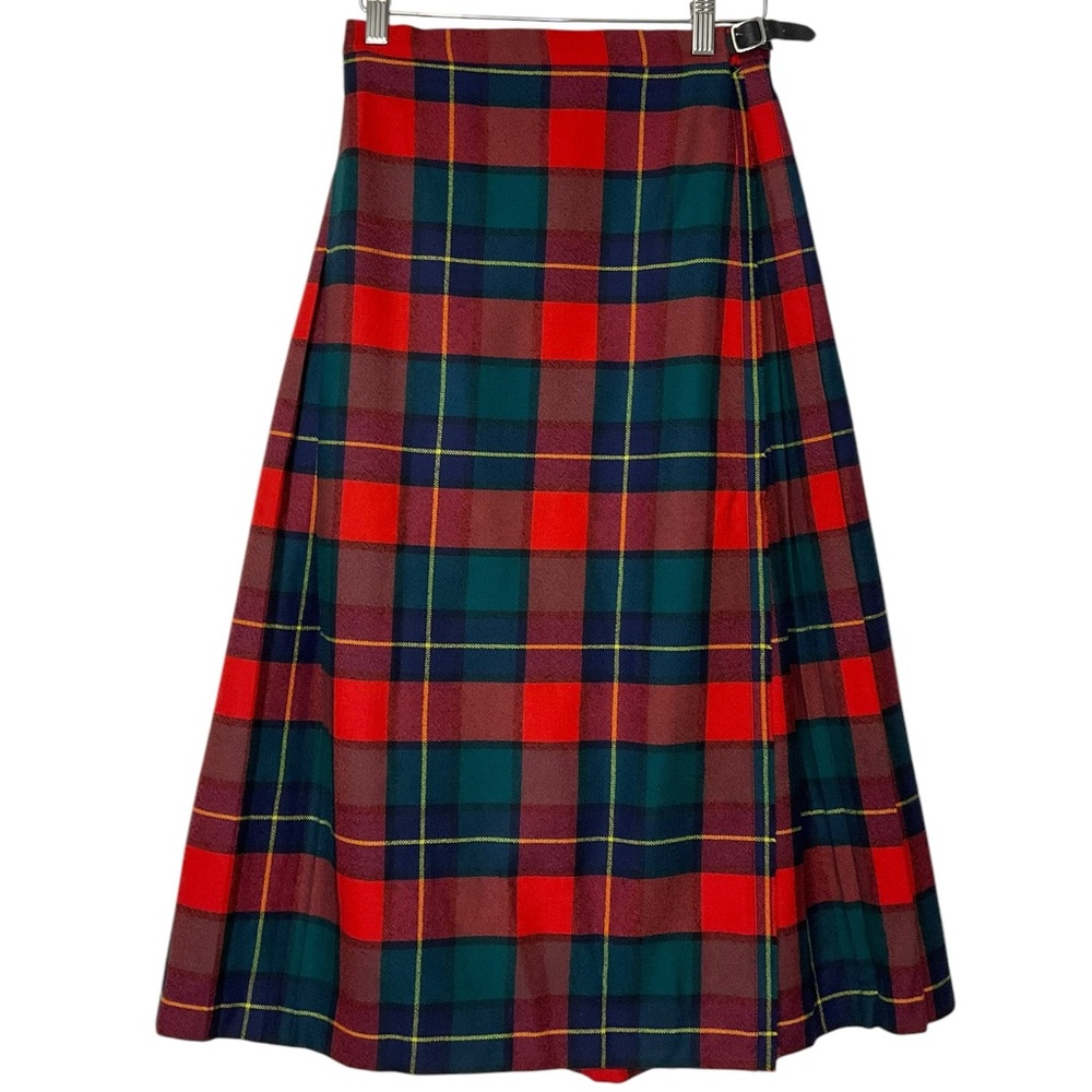 DEANS OF SCOTLAND sz XS/ S Skirt Kilt Tartan Plaid Pleated Wool Wrap Adjustable